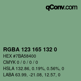 Farbcode: RGBA 123 165 132 0 | qconv.com