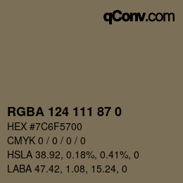 颜色代码: RGBA 124 111 87 0 | qconv.com