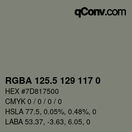 Color code: RGBA 125.5 129 117 0 | qconv.com