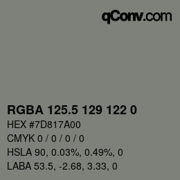 Código de color: RGBA 125.5 129 122 0 | qconv.com