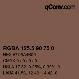 Color code: RGBA 125.5 90 75 0 | qconv.com