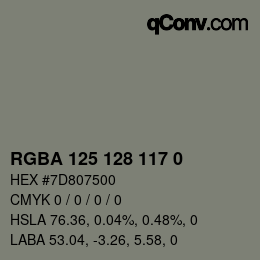 Color code: RGBA 125 128 117 0 | qconv.com