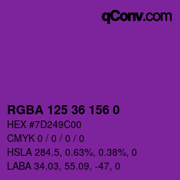 Farbcode: RGBA 125 36 156 0 | qconv.com