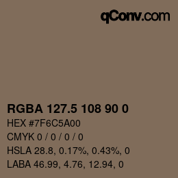 Color code: RGBA 127.5 108 90 0 | qconv.com