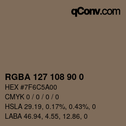 Color code: RGBA 127 108 90 0 | qconv.com