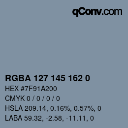 Farbcode: RGBA 127 145 162 0 | qconv.com