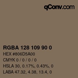 Color code: RGBA 128 109 90 0 | qconv.com
