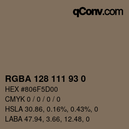 Color code: RGBA 128 111 93 0 | qconv.com