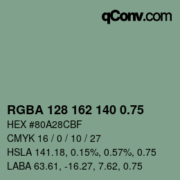 颜色代码: RGBA 128 162 140 0.75 | qconv.com