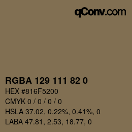 Color code: RGBA 129 111 82 0 | qconv.com