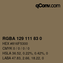 Color code: RGBA 129 111 83 0 | qconv.com