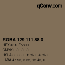 Color code: RGBA 129 111 88 0 | qconv.com