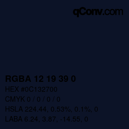 Color code: RGBA 12 19 39 0 | qconv.com
