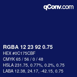 颜色代码: RGBA 12 23 92 0.75 | qconv.com