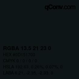 Color code: RGBA 13.5 21 23 0 | qconv.com