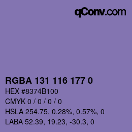 Color code: RGBA 131 116 177 0 | qconv.com