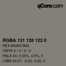 Color code: RGBA 131 128 122 0 | qconv.com