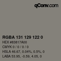 Color code: RGBA 131 129 122 0 | qconv.com