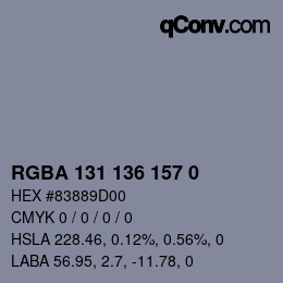 Farbcode: RGBA 131 136 157 0 | qconv.com