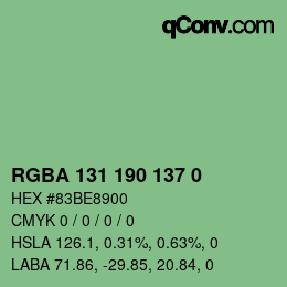 Farbcode: RGBA 131 190 137 0 | qconv.com