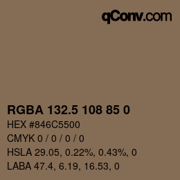 颜色代码: RGBA 132.5 108 85 0 | qconv.com