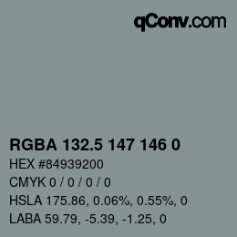 Color code: RGBA 132.5 147 146 0 | qconv.com