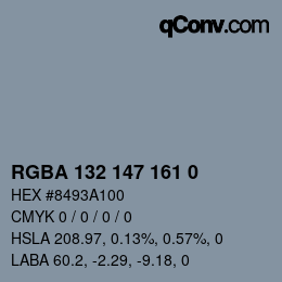 Farbcode: RGBA 132 147 161 0 | qconv.com