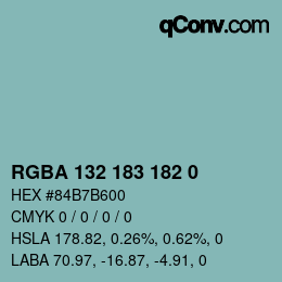 Farbcode: RGBA 132 183 182 0 | qconv.com