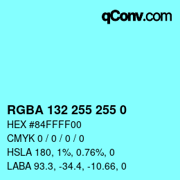Farbcode: RGBA 132 255 255 0 | qconv.com