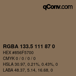 Color code: RGBA 133.5 111 87 0 | qconv.com