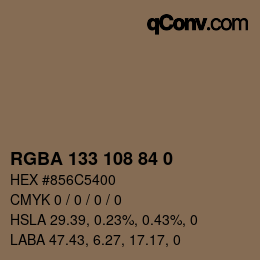 Color code: RGBA 133 108 84 0 | qconv.com
