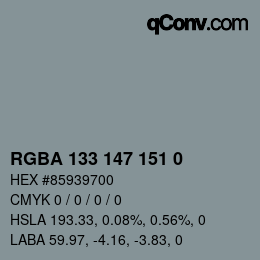 Color code: RGBA 133 147 151 0 | qconv.com