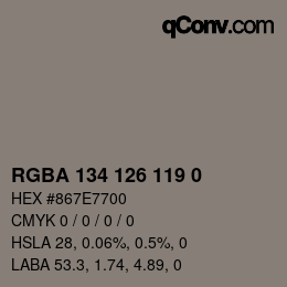 Código de color: RGBA 134 126 119 0 | qconv.com