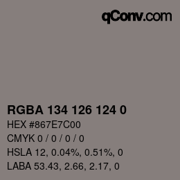Color code: RGBA 134 126 124 0 | qconv.com