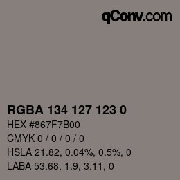 Código de color: RGBA 134 127 123 0 | qconv.com