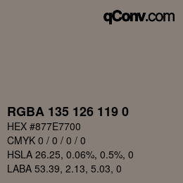 Color code: RGBA 135 126 119 0 | qconv.com