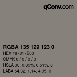 Color code: RGBA 135 129 123 0 | qconv.com