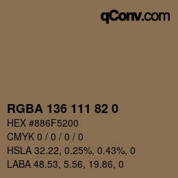 Color code: RGBA 136 111 82 0 | qconv.com
