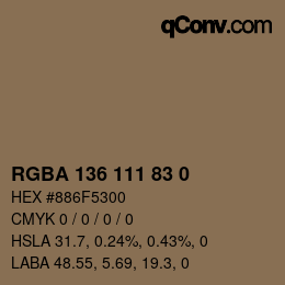Color code: RGBA 136 111 83 0 | qconv.com