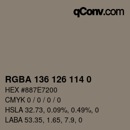 Color code: RGBA 136 126 114 0 | qconv.com