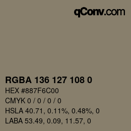Color code: RGBA 136 127 108 0 | qconv.com
