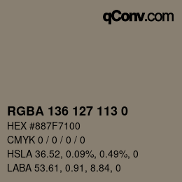 Color code: RGBA 136 127 113 0 | qconv.com