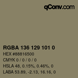Color code: RGBA 136 129 101 0 | qconv.com
