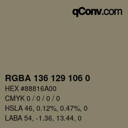 Color code: RGBA 136 129 106 0 | qconv.com