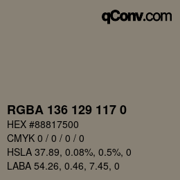 Color code: RGBA 136 129 117 0 | qconv.com