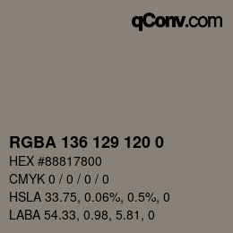 Color code: RGBA 136 129 120 0 | qconv.com