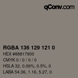 颜色代码: RGBA 136 129 121 0 | qconv.com