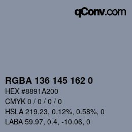 Color code: RGBA 136 145 162 0 | qconv.com