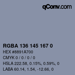 Color code: RGBA 136 145 167 0 | qconv.com