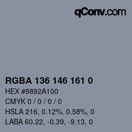 Color code: RGBA 136 146 161 0 | qconv.com